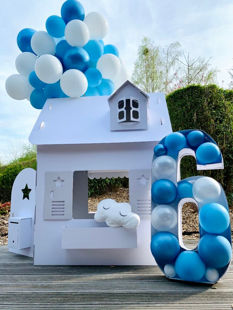 maison bleu blanc carton 6 ans